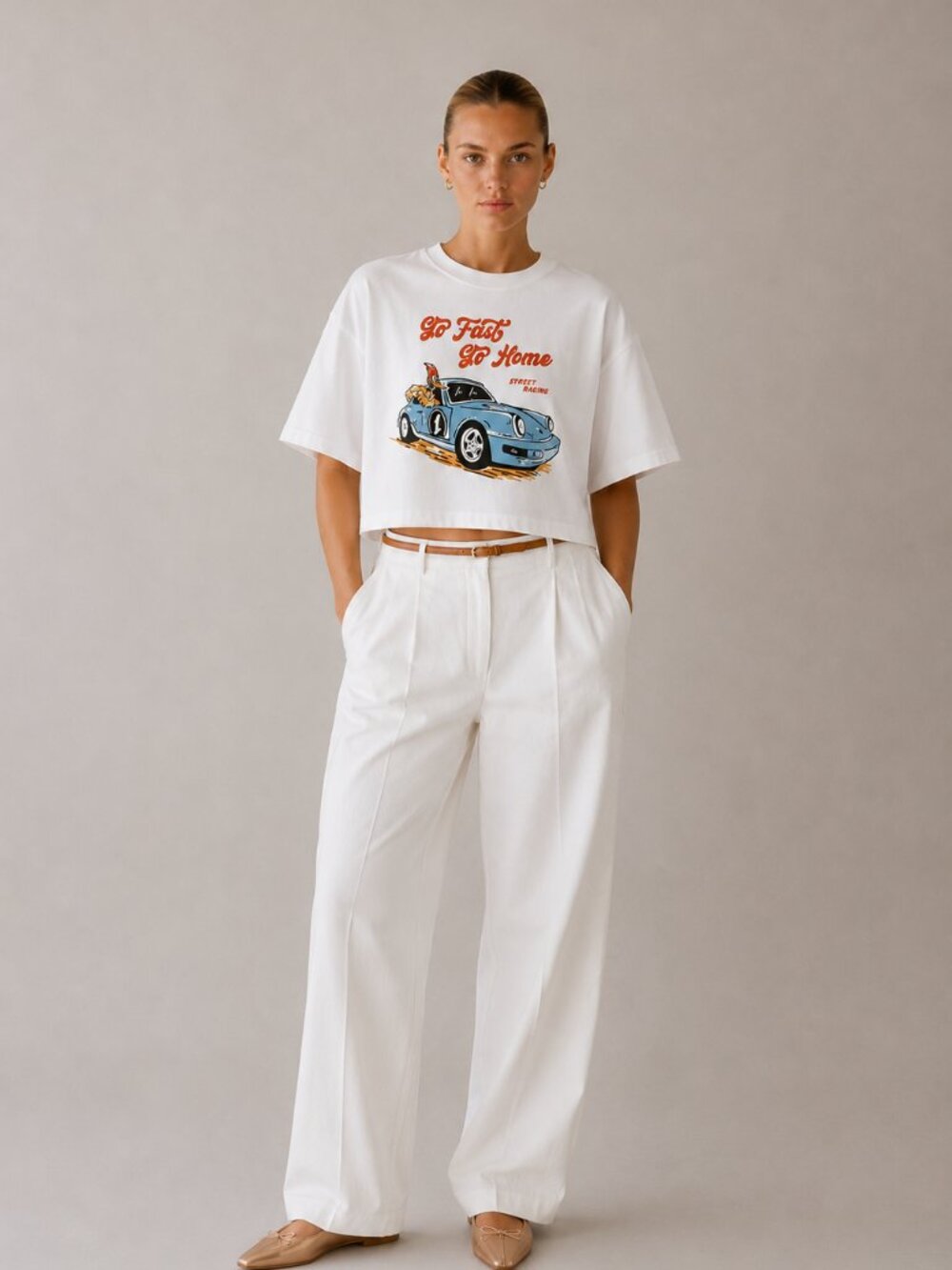 Go Fast Go Home Oversized Boxy Crop T-Shirt ONE SIZE_NEW